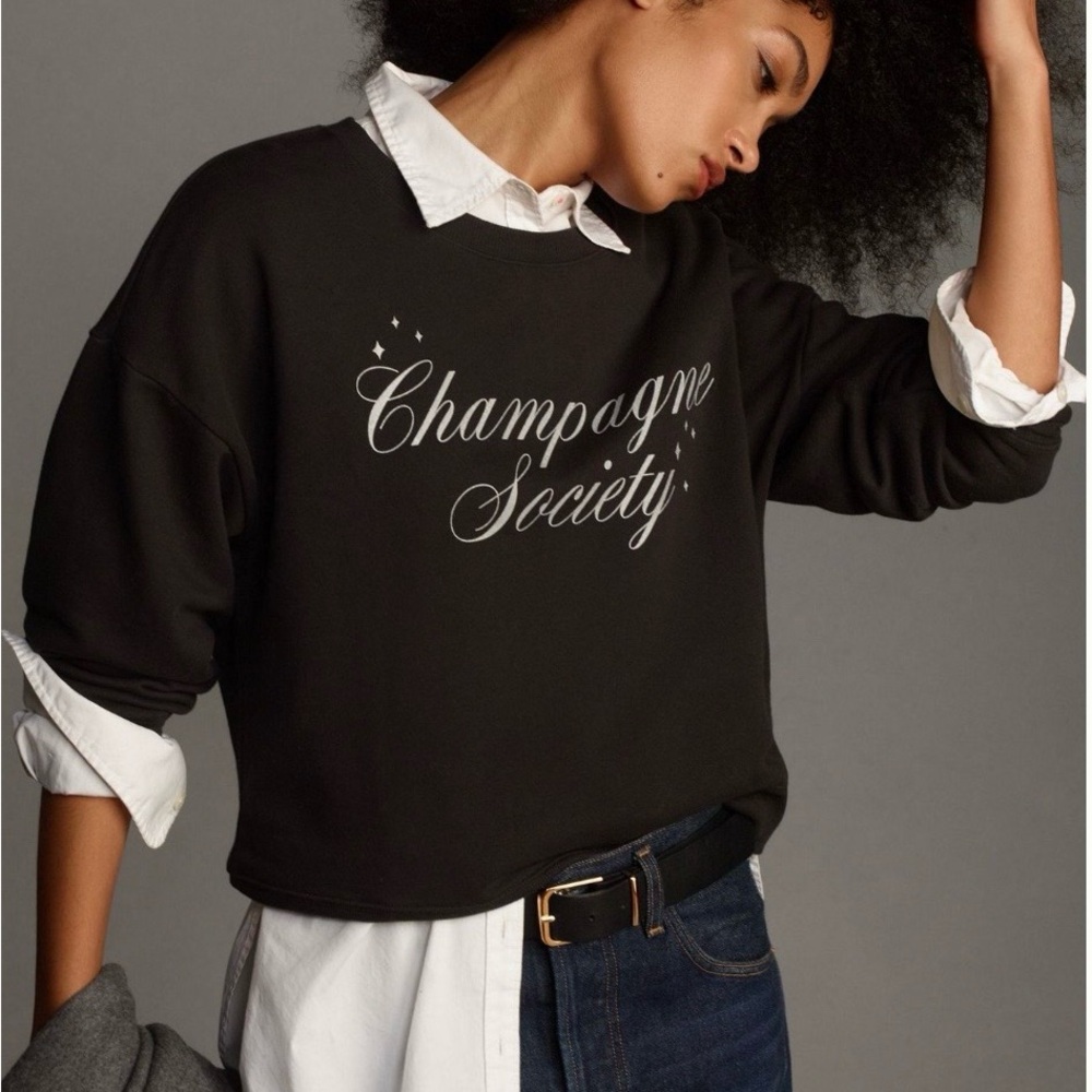 Anthropologie Black 'Champagne Society' Graphic Sweatshirt